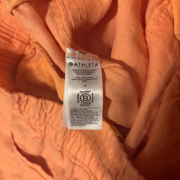 NWT ATHLETA Cabo Linen Jogger Pants Women's Size 14 Peach 530642 Soft Cozy Warm - Picture 6 of 9